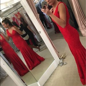 Red lace prom dress